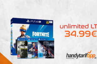 unlimited LTE & PS4 Pro + Fortnite Paket + Star Wars Jedi: Falle Order + CoD Infinite Warfare + PES 2018 für nur 34,99€