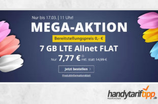 7 GB LTE Allnet Flat ohne Vertragslaufzeit nur 7,77€