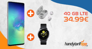 Galaxy S10+ [S10Plus] mit Galaxy Watch Active oder Galaxy Buds mit 40 GB LTE nur 34,99€