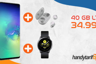 Galaxy S10+ [S10Plus] mit Galaxy Watch Active oder Galaxy Buds mit 40 GB LTE nur 34,99€