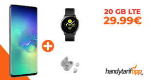 Samsung Galaxy S10 & Samsung Galaxy Watch Active & Samsung Galaxy Buds mit 20 GB LTE nur 29,99€