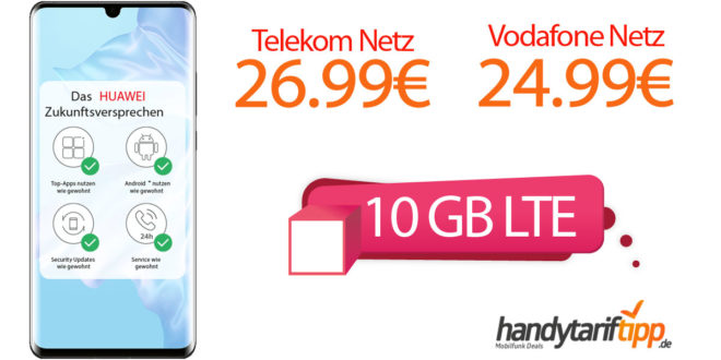 HUAWEI P30 Pro Dual SIM mit 10 GB LTE im Vodafone Netz nur 24,99€ und im Telekom Netz nur 26,99€