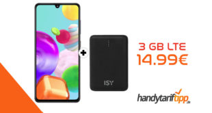 SAMSUNG Galaxy A41 & ISY IPP 5000-SL-BK Powerbank mit 3 GB LTE nur 14,99€