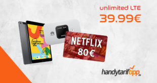 unlimited LTE & Apple iPad & 80€ Netflix Gutschein & Hotspot Router nur 39,99€