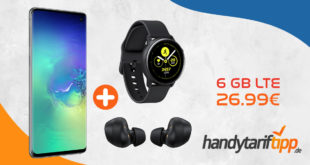 Samsung Galaxy S10 & Galaxy Buds & Watch Active mit 6 GB LTE im Telekom oder Vodafone Netz nur 26,99 Euro