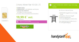 D-Netz Allnet Flat 10 GB LTE mit Gasgrill BURNHARD BARNEY nur 19,95€ mtl.