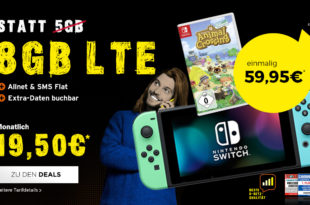 Nintendo Switch Animal Crossing oder Smartphone mit Congstar 8GB LTE im Telekom Netz nur 19,50€