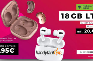 Apple Airpods Pro oder Samsung Galaxy Buds Live oder Samsung Galaxy A41 mit 18 GB LTE im Telekom Netz nur 20,99€ mtl.