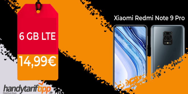 Xiaomi Redmi Note 9 Pro mit 6 GB LTE nur 14,99€ mtl.