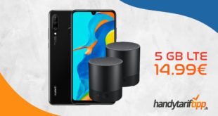 Huawei P30 Lite New Edition 256GB + Blau Allnet L (5GB LTE) + 2x Mini Speaker nur 14,99€ mtl.