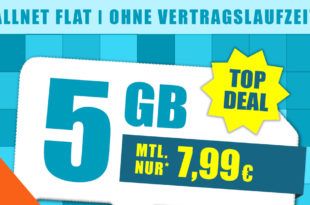 Allnet-Flat 5 GB LTE ohne Vertragslaufzeit nur 7,99 € mtl. Sonderaktion bis 20.10.: Jetzt 5 GB statt 3 GB!