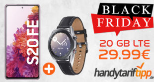 BLACK FRIDAY MEGA DEAL! Samsung Galaxy S20 FE & Samsung Galaxy Watch3 LTE mit 20 GB LTE nur 29,99€ - Tarif effektiv kostenlos