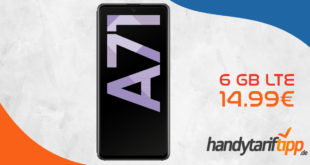 Samsung Galaxy A71 mit 6 GB LTE nur 14,99€ monatlich.