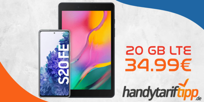 Samsung Galaxy S20 FE & Samsung 8 Zoll Tablet mit Vertrag O2 Free M mit 20 GB LTE nur 34,99€ monatlich
