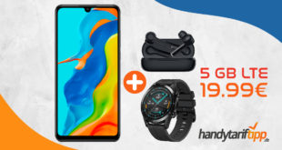 HUAWEI P30 lite NEW EDITION & Huawei FreeBuds 3i & Huawei Watch GT mit 5 GB LTE nur 19,99€
