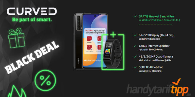 Huawei P Smart 2021 mit Blau Allnet L (5GB LTE) & Huawei Band 4 Pro nur 12,99€ monatlich