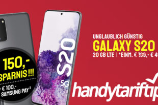 Samsung Knaller-Deal: Samsung Galaxy S20 5G mit 100€ Samsung Pay Guthaben & 20 GB LTE nur 29,99€ monatlich