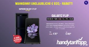 Samsung Galaxy Z-Flip 256 GB nur 9€ einmalige Zuzahlung mit dem Tarif o2 Free L Boost (120 GB LTE) für 49.99€ monatlich