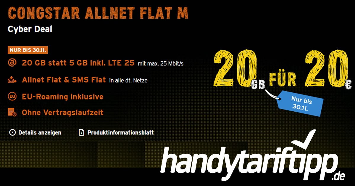 Cybertastisches Angebot Bei Congstar Allnet Flat M Mit Gb Lte Im Telekom Netz Fur Monatlich Auch Ohne Laufzeit Handytariftipp