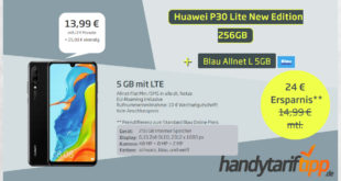 Huawei P30 Lite New Edition 256GB mit 5 GB LTE nur 13,99€