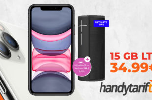 iPhone 11 64GB (einmalig 69€) & D-Netz (Vodafone) Allnet Flat 15 GB LTE (mtl. 34,99€) & Ultimate Ears MEGABLAST GRATIS (UVP:300 €)