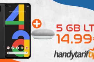 Google Pixel 4a (128 GB) für 49€ Zuzahlung & Google Home Mini mit otelo Allnet-Flat Go (5 GB LTE ) für 14,99€ monatlich