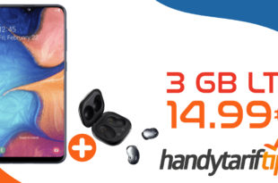 Samsung Galaxy A20e & Samsung Galaxy Buds mit 3 GB LTE nur 14,99€ monatlich