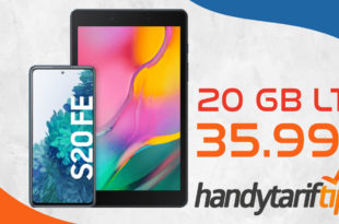 Samsung Galaxy S20 FE & Samsung 8 Zoll Tablet mit Vertrag O2 Free M mit 20 GB LTE nur 35,99€ monatlich