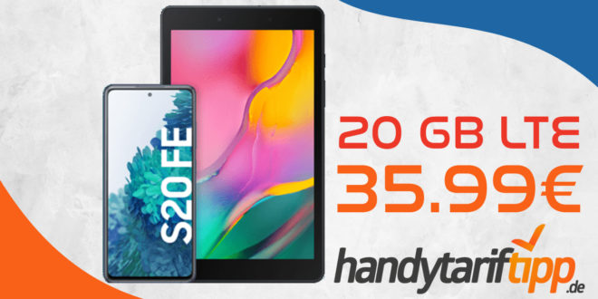Samsung Galaxy S20 FE & Samsung 8 Zoll Tablet mit Vertrag O2 Free M mit 20 GB LTE nur 35,99€ monatlich