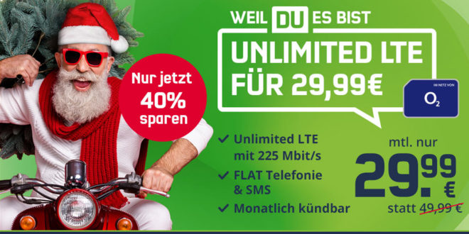 Nikolaus-Aktion! o2 Free Unlimited Max (monatlich kündbar) für nur 29,99€/Monat