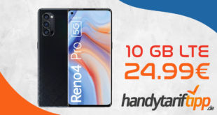 OPPO Reno4 Pro 5G 256 GB mit 10 GB LTE nur 24,99€ monatlich