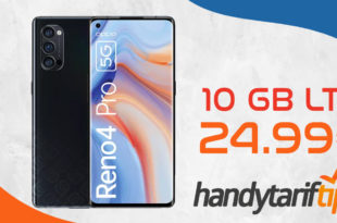 OPPO Reno4 Pro 5G 256 GB mit 10 GB LTE nur 24,99€ monatlich