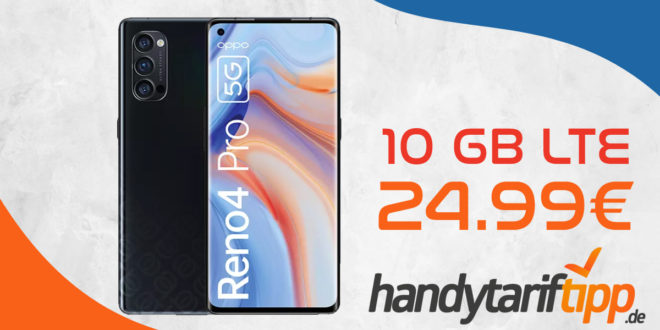 OPPO Reno4 Pro 5G 256 GB mit 10 GB LTE nur 24,99€ monatlich