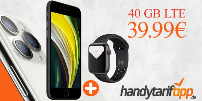 Apple iPhone 11 & Apple Watch Nike Series 5 44mm (GPS+Cellular) mit 40 GB LTE nur 39,99€ monatlich
