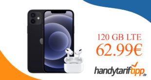 Apple iPhone 12 mit AirPods Pro mit Vertrag O2 Free L Boost mit 120 GB LTE für 62,99€ monatlich