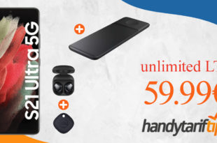 SAMSUNG Galaxy S21 Ultra 5G & Samsung Trio Charger & Galaxy Buds Pro & Galaxy SmartTag mit unlimited LTE für 59,99€ monatlich