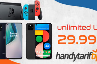 Unlimited LTE & Allnet Flatrate mit Nintendo Switch oder Google Pixel 4a 5G oder OnePlus Nord N10 5G nur 29,99€ monatlich