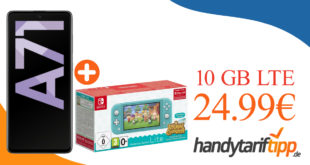 Samsung Galaxy A71 & Nintendo Switch Lite inkl. Animal Crossing mit 10 GB LTE nur 24,99€ monatlich