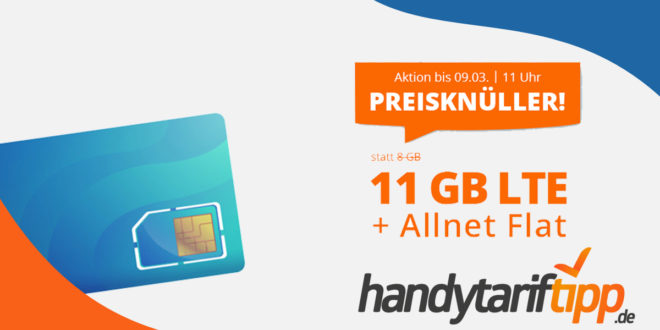 PREISKNÜLLER ohne Vertragslaufzeit! 11 GB LTE & Allnet Flatrate nur 11,11€ monatlich