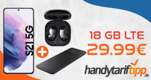 Samsung Galaxy S21 5G & Samsung Galaxy Buds Live & Samsung Trio Charger mit 18 GB LTE nur 29,99€ monatlich