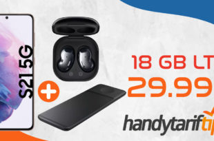 Samsung Galaxy S21 5G & Samsung Galaxy Buds Live & Samsung Trio Charger mit 18 GB LTE nur 29,99€ monatlich