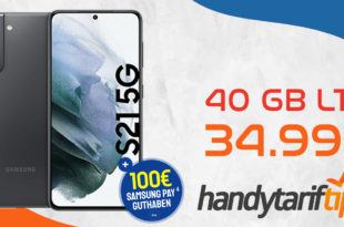 Happy Payday - SAMSUNG GALAXY S21 5G mit 100€ Samsung Pay Guthaben & 40 GB LTE für nur 34,99€ monatlich