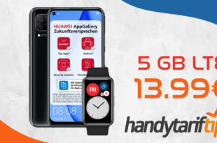 Huawei P40 lite & Huawei Watch Fit gratis mit 5 GB LTE nur 13,99€ monatlich