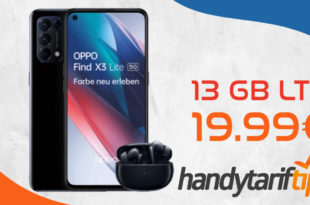 Oppo Find X3 Lite 5G & Oppo Enco X Bluetooth Headset mit 13 GB LTE nur 19,99€ monatlich - nur 1 Euro Zuzahlung und kein Anschlusspreis