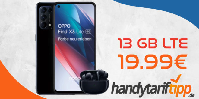 Oppo Find X3 Lite 5G & Oppo Enco X Bluetooth Headset mit 13 GB LTE nur 19,99€ monatlich - nur 1 Euro Zuzahlung und kein Anschlusspreis