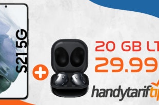 Samsung Galaxy S21 5G & Samsung Galaxy Buds Live mit 20 GB LTE nur 29,99€ monatlich