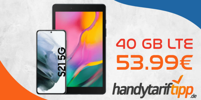 Samsung Galaxy S21 für 1€ Zuzahlung & Samsung Galaxy Tab A8.0 & Select & Stream mit o2 Free M Boost (40 GB LTE) für 53,99€ monatlich
