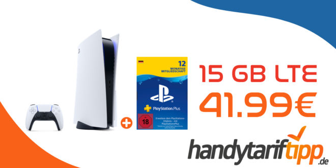 Sony PlayStation 5 Disk Edition inkl. PlayStation Plus (2x12 Monate) mit 15 GB LTE nur 41,99€ monatlich