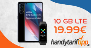 Oppo Find X3 Lite 5G & Oppo Band Sport mit 10 GB LTE nur 19,99€ monatlich – nur 1 Euro Zuzahlung und kein Anschlusspreis