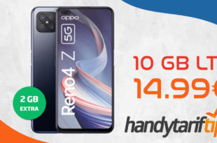 Oppo Reno 4Z 5G mit 10 GB LTE nur 14,99€ monatlich - nur 1 Euro Zuzahlung und kein Anschlusspreis